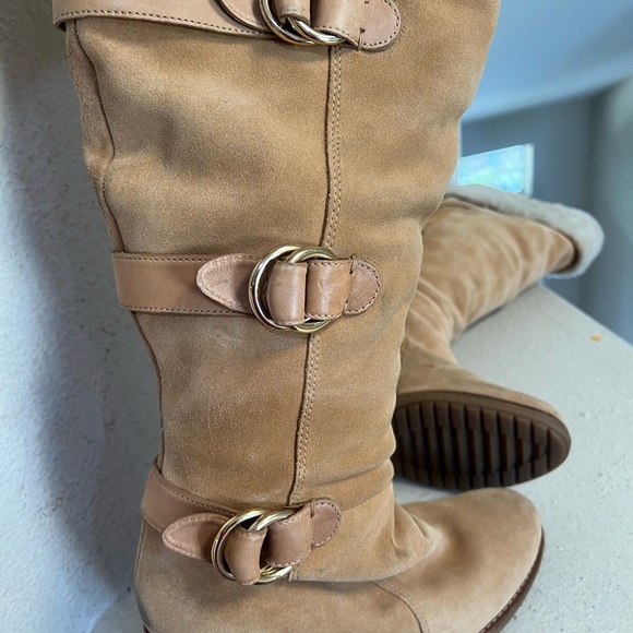 COLE HAAN WOMEN'S AIR MICHELLE KNEE-HIGH Y2K Wedge CIDER SUEDE BOOTS SIZE 9B - Picture 5 of 11